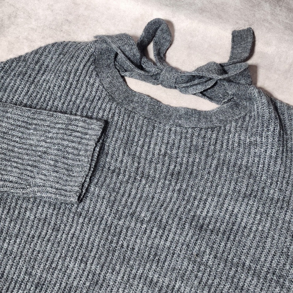 J.Crew Gray Ribbed Alpaca Wool Blend Open Tie Back Tunic Sweater Womens Medium